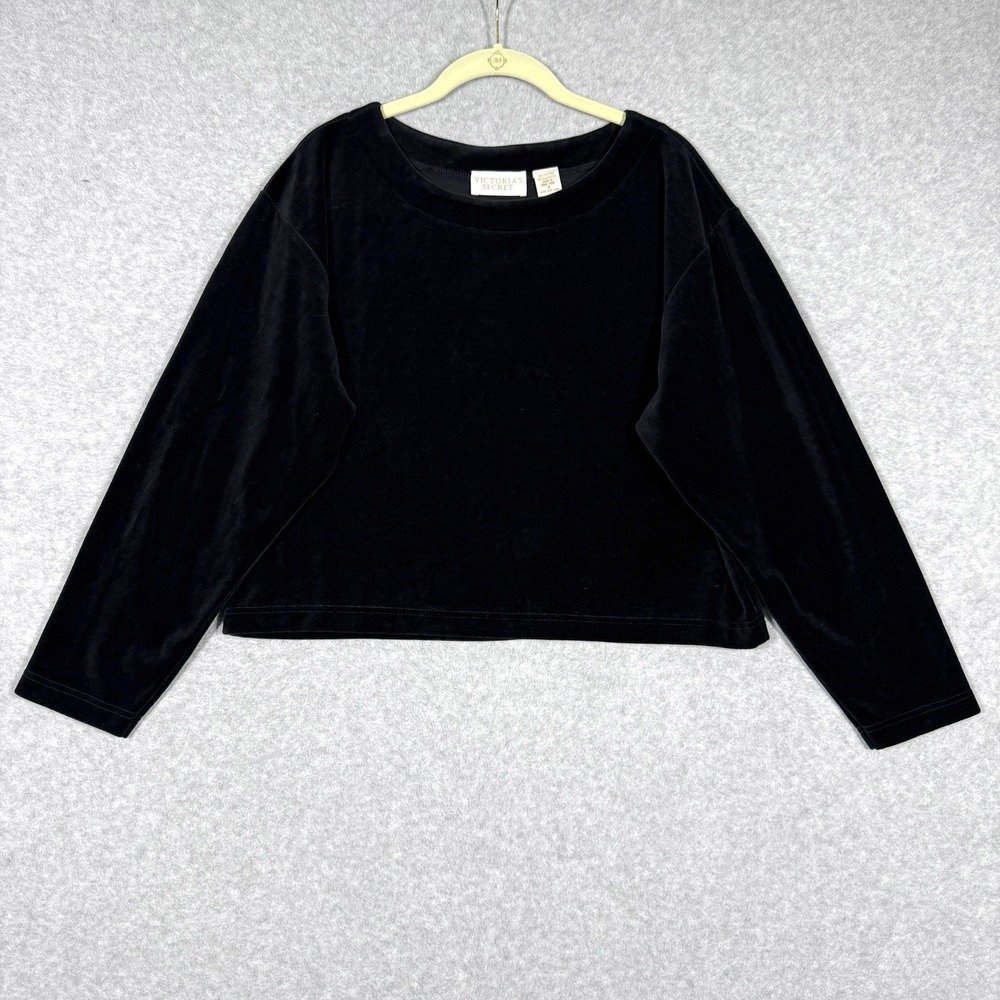 Vintage 90s Victorias Secret Top Womens Small Black Velour Crop Boxy Witchy Goth
